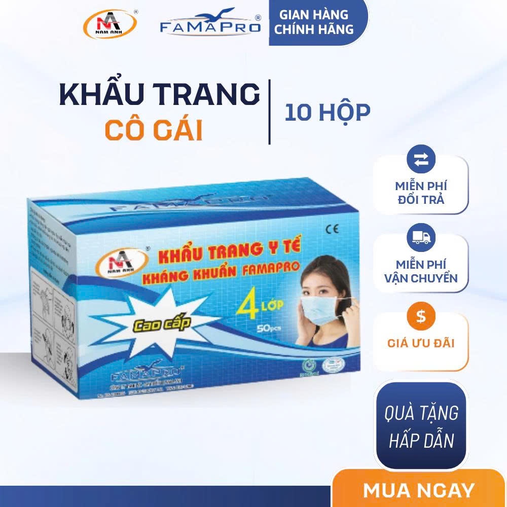 [COMBO 3 HỘP] HỘP 50 CHIẾC KHẨU TRANG Y TẾ 4 LỚP CAO CẤP NAM ANH