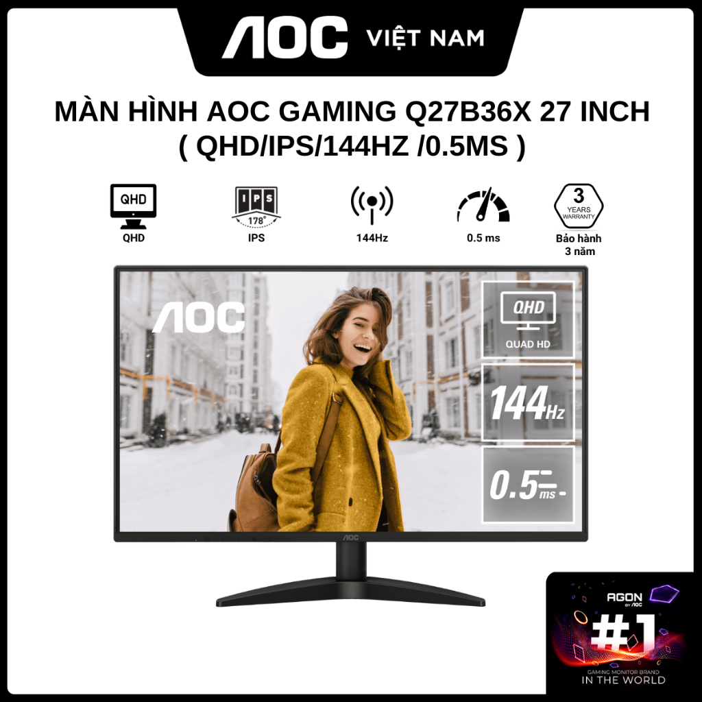 Màn Hình AOC Gaming Q27B36X 27 inch 2K ( QHD/IPS/144Hz /0.5ms ) - Hàng Chính Hãng