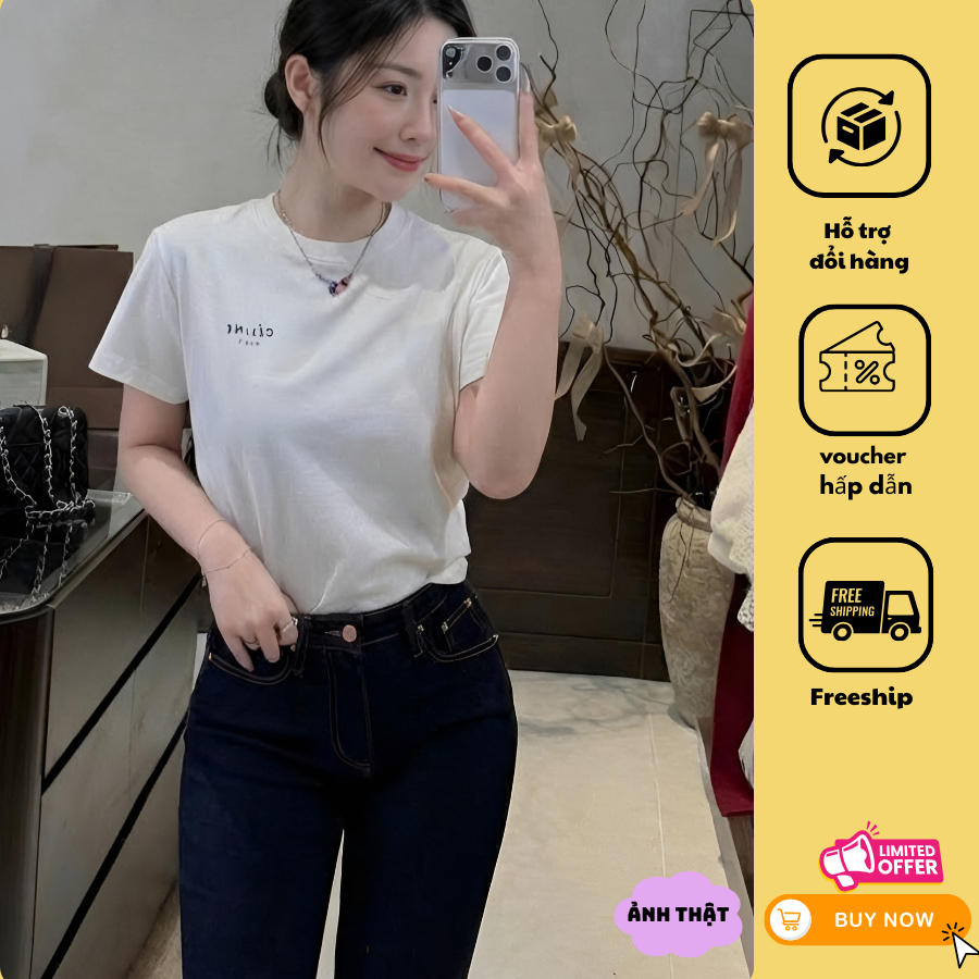 Áo phông nữ in chữ ngực đơn giản, áo phông nữ cotton mềm mịn phong cách Hàn Quốc [H33]