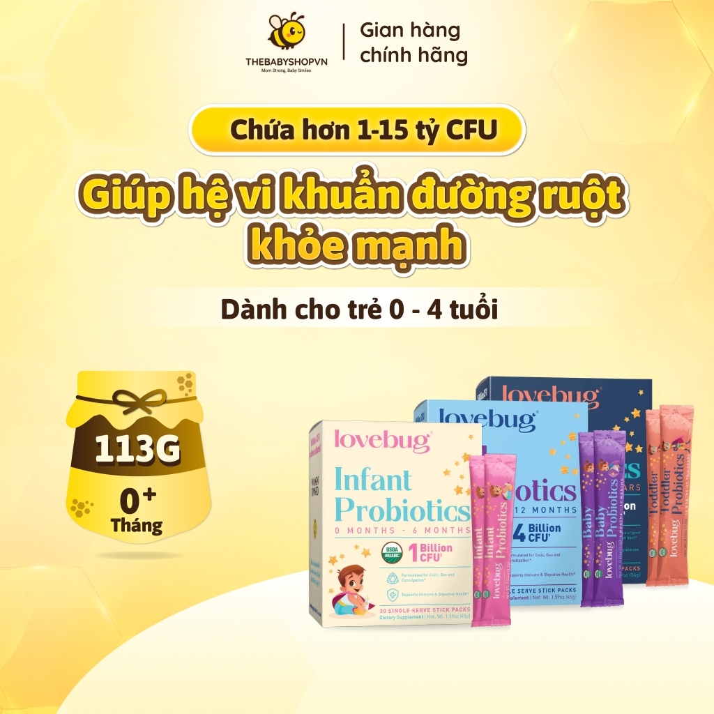 Men vi sinh Lovebug bổ sung lợi khuẩn, hỗ trợ tiêu hóa, đề kháng cho bé