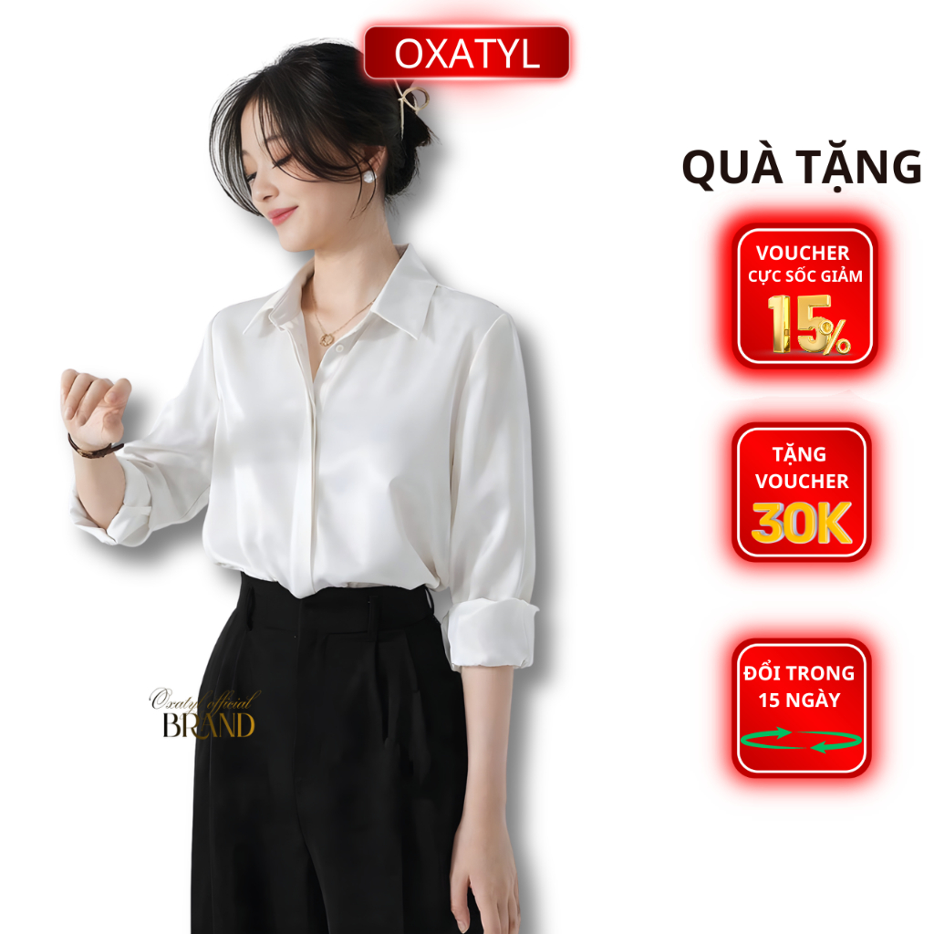 Áo sơ mi nữ màu trắng chất vải lụa kiểu áo dấu Oxatyl A23