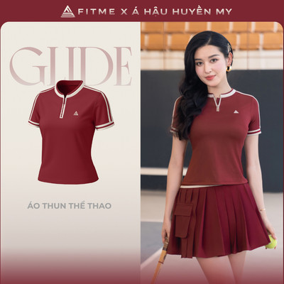 [SALE UPTO 70%] Áo thun tennis pickleball nữ Fitme GLIDE CE phối zip chất liệu thoáng khí kháng khuẩn ATCT01