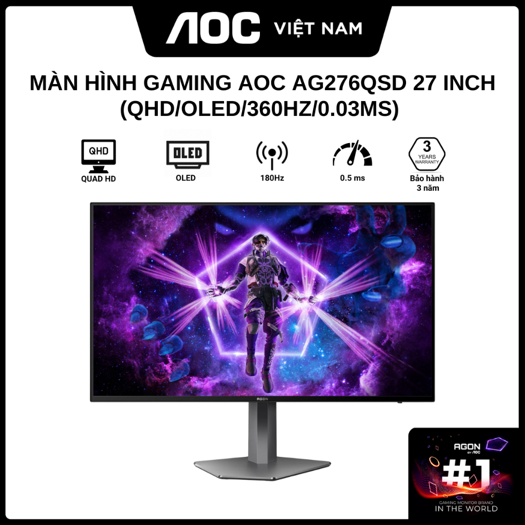 Màn Hình Gaming AOC AG276QSD 27 inch (QHD/QD-OLED/360hz/0.03ms) - Hàng Chính Hãng