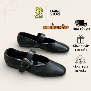 Giày Búp Bê Nữ Mary Jane, Giày Ballet Nữ Quai Ngang Khoá To Mũi Vuông Da Thật Phong Cách Sang Trọng, Giày Xuất Xịn YAMI