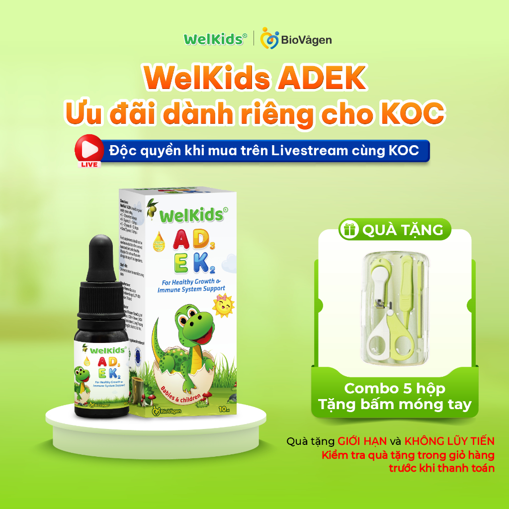 [ĐỘC QUYỀN LIVE CÙNG KOC] Vitamin WelKids ADEK bổ sung 4 vitamin thiết yếu A, D3K2, E giúp con cao, 