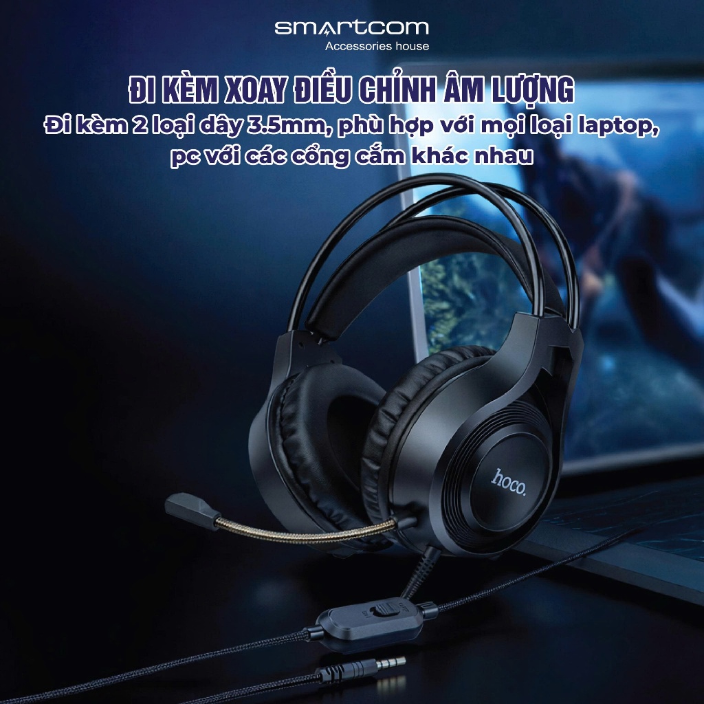 Tai nghe GAMING chụp tai cao cấp Hoco W106 có mic đàm thoại, tích hợp dây cắm máy tính - Bảo hành 12 tháng | BigBuy360 - bigbuy360.vn