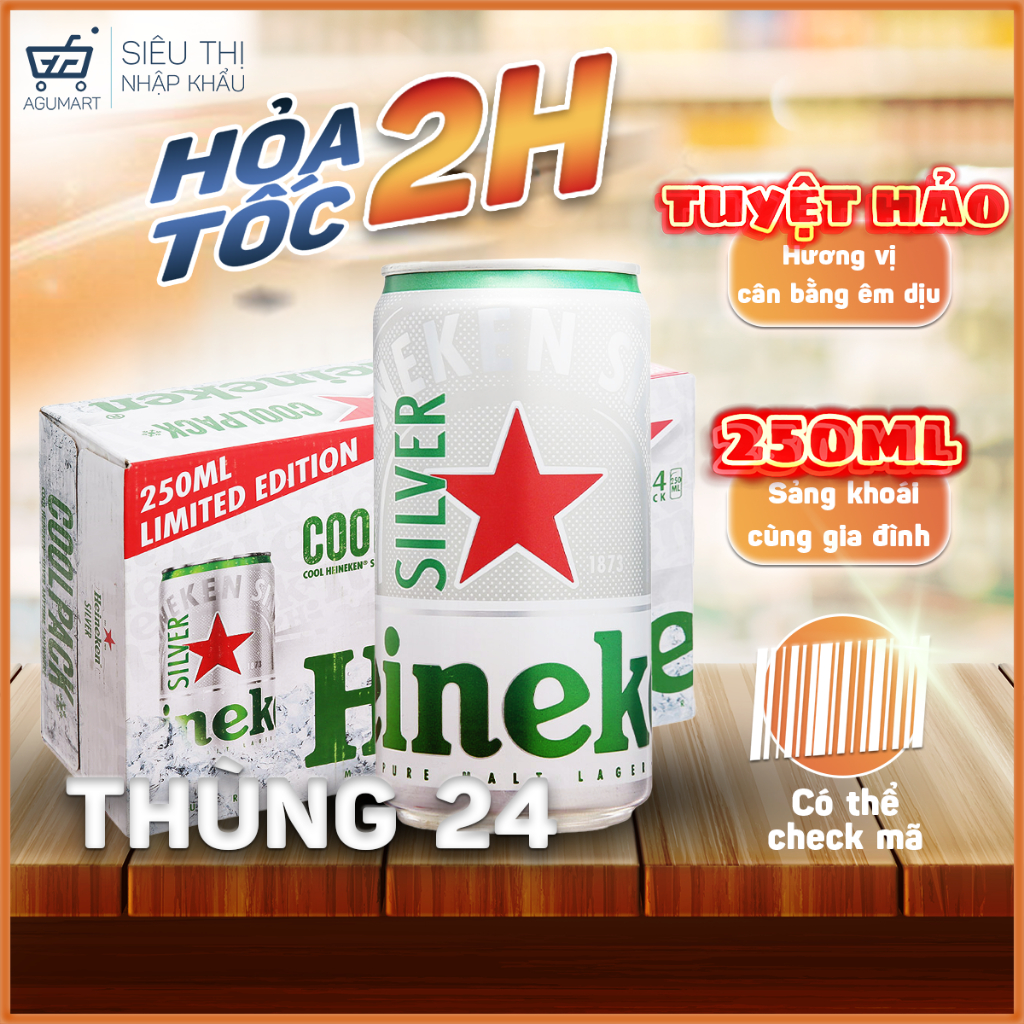 [HỎA TỐC] Bia Heineken Silver Coolpack 250ml thùng 24 lon