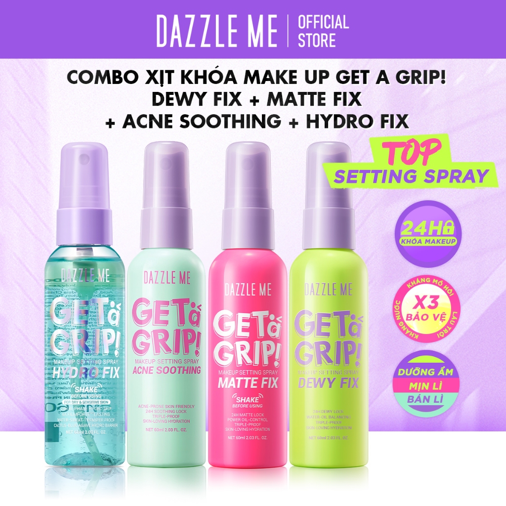 Xịt Khóa makeup Nền DAZZLE ME Setting Spray Dewy Fix Cố Định Trang Điểm Lâu Trôi Cấp Ẩm 60ml