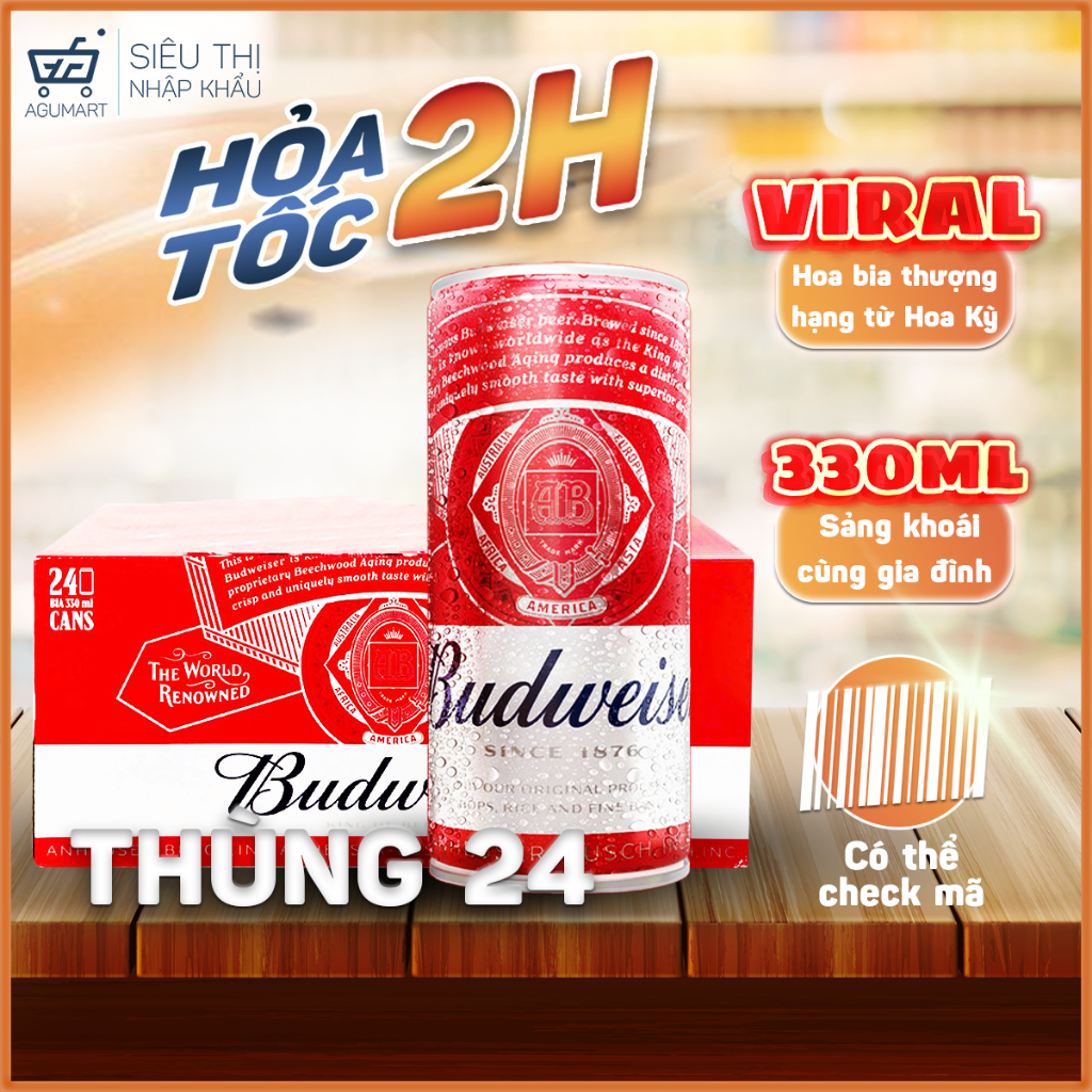 [HỎA TỐC] Bia Budweiser 330ml thùng 24 lon