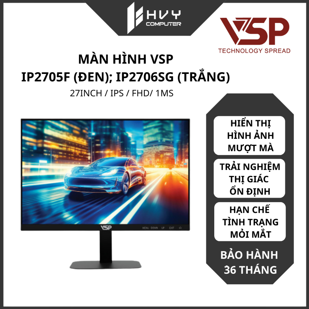 Màn hình văn phòng VSP IP2705F (Đen), IP2706SG (Trắng) | 27 Inch, FHD, IPS, speaker- Hàng chính hãng