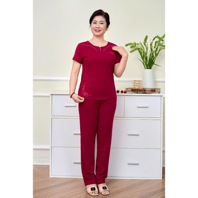Đồ bộ mặc nhà trung niên nữ áo cộc quần dài cotton USA mềm mịn, co dãn tốt, chống nhăn SUNFLY SP2257