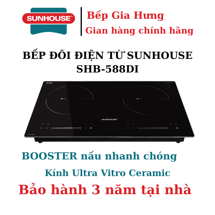 Bếp đôi điện từ Sunhouse SHB588DI công nghệ Smart inverter Ecogreen - Hàng chính hãng