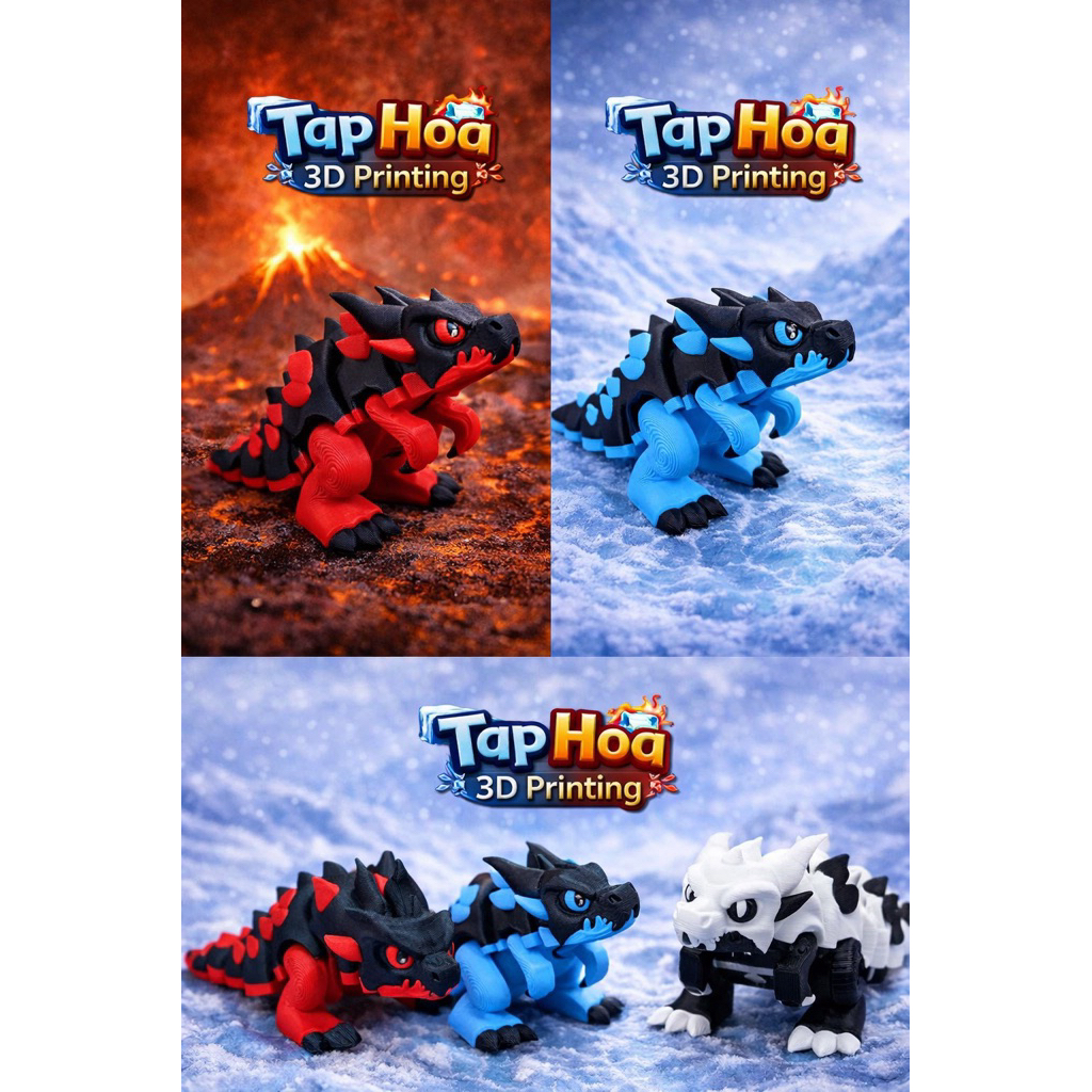 Mô Hình Rồng 3D Lửa & Băng & Tuyết - Xả Stress 3D Printing Độc Đáo Có Khớp Nối