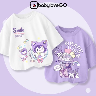 Áo thun form rộng tay lỡ bé gái BabyloveGO áo phông mùa hè Premium Cotton in hoạt hình KUROMI cute đáng yêu cho bé
