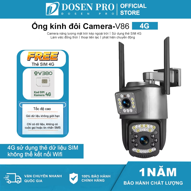 Camera V86 2 mắt 4G Sim Dosen 5.0MP - xem 360 độ Máy ảnh Tầm nhìn ban đêm, hai giao diện quan sát HD