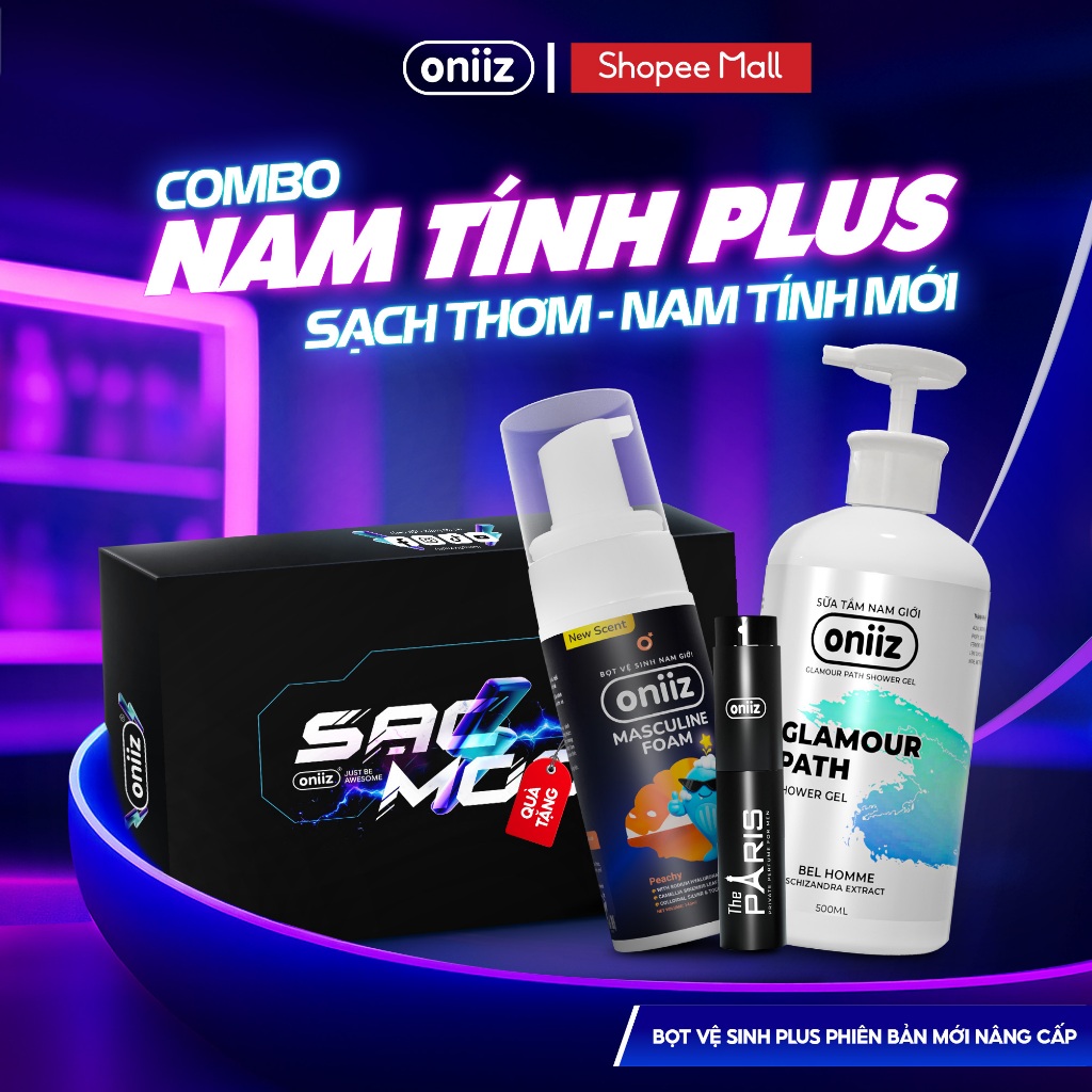 Combo nam tính plus Gel tắm, nước hoa cao cấp, Bọt vệ sinh nam giới phiên bản mới Oniiz Plus 145ml