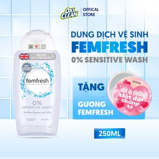 Dung dịch vệ sinh phụ nữ cho da nhạy cảm Femfresh 0% Sensitive Intimate Wash Không Màu Không Mùi pH 4.3 Cân Bằng
