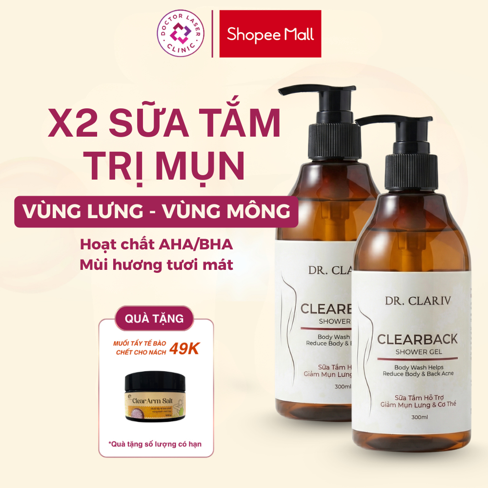Combo 2 Sữa Tắm Mụn Lưng ClearBack Shower Gel  – Giúp Làm Giảm Mụn Mông, Mụn Viêm, Tẩy Tế Bào Chết -