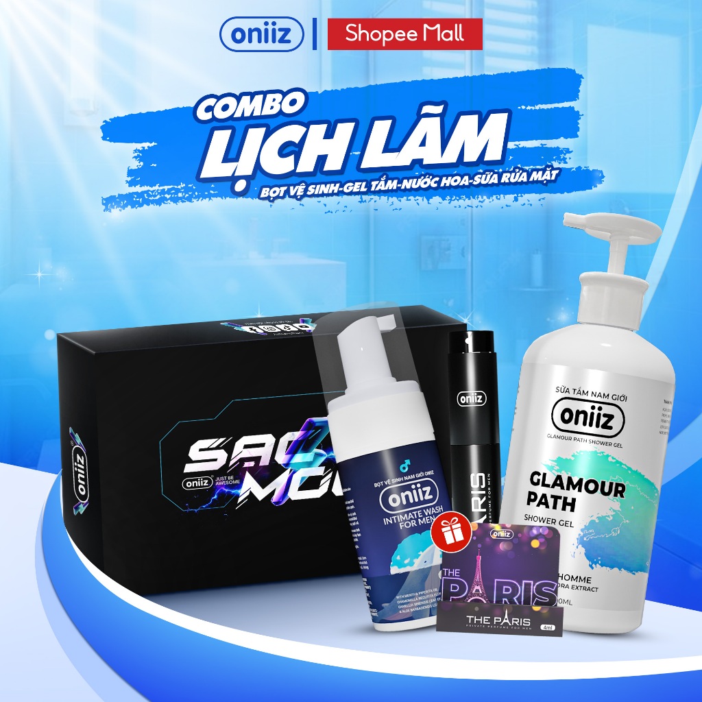 Combo lịch lãm Bọt vệ sinh nam giới, Sữa tắm body nam, Nước hoa cao cấp Oniiz - Quà Tặng nước hoa dù
