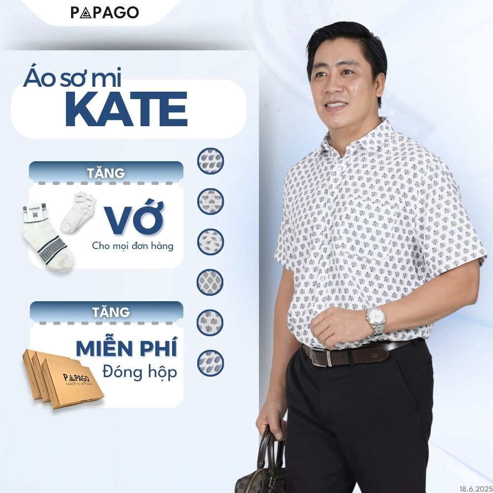 Áo Sơ Mi Nam Trung Niên PAPAGO Tay Ngắn Lai Ngang In Họa Tiết - P23SNHT004