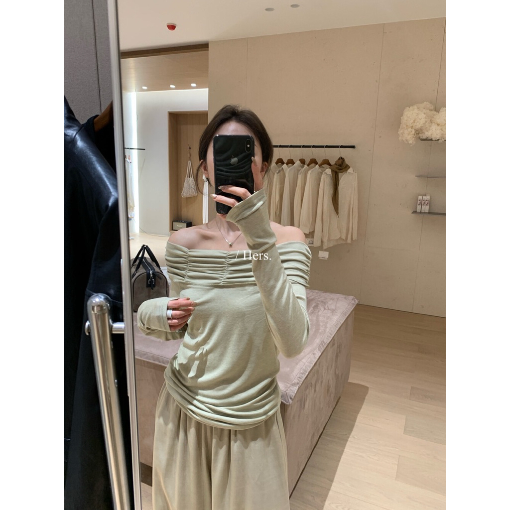 [HERS] - Áo trễ vai thiết kế nhún ly 80108