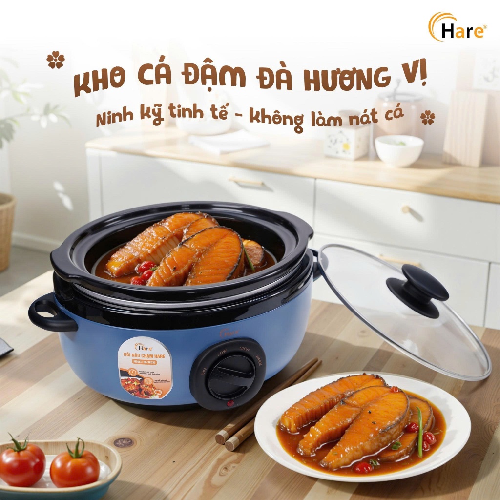 Nồi nấu chậm Hare HR-SC535 dung tích 3.5L Giữ trọn dinh dưỡng, an toàn cho sức khỏe