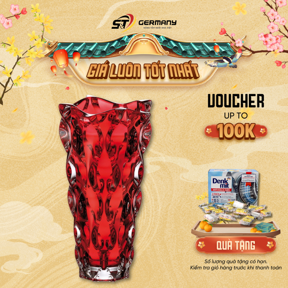 HCM Bình hoa pha lê Bohemia Samba 30.5cm màu treasury đỏ GermanySnT 280065