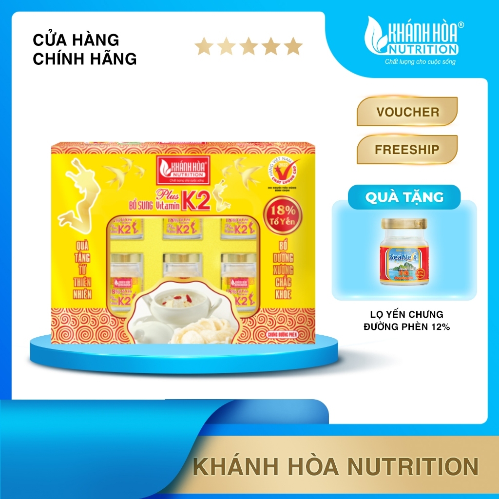 Hộp Quà Tặng Yến Sào 18% Tổ Yến Chưng Đường Phèn/ Không Đường Bổ Sung Vitamin K2  (Hộp 6 lọ x 70ml)