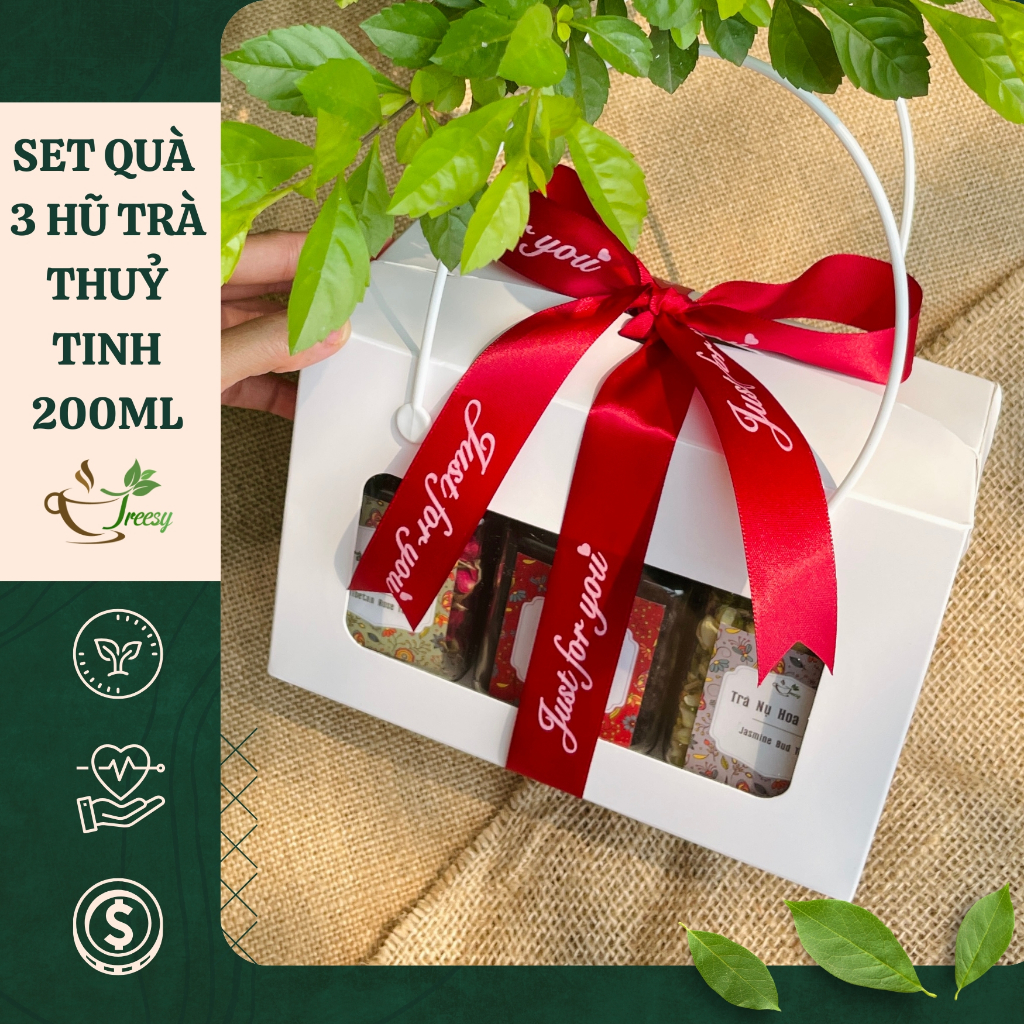 [HOẢ TỐC HN] Set Trà thắt nơ 3 Hũ 200ml quà tặng mẹ, tặng bà, tặng thầy cô giáo -Quà 8/3, Giỏ Quà Tết, 20/10, 20/11