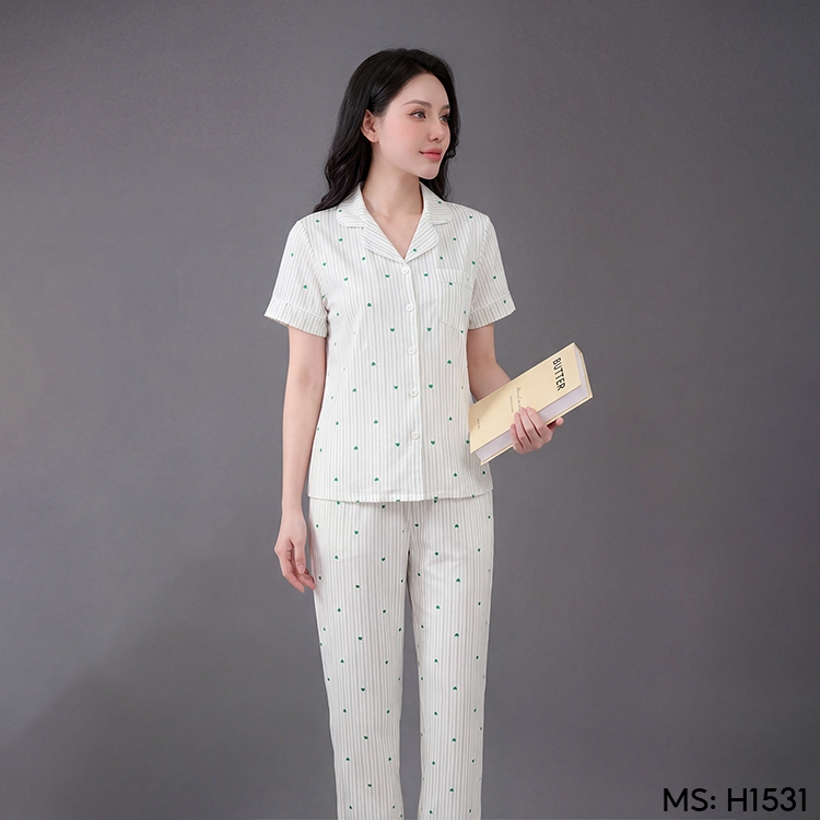 Bộ đồ ngủ nữ Pijama đũi mặc nhà VINGO/VINGORIA tay ngắn xuân hè H1531 | BigBuy360 - bigbuy360.vn