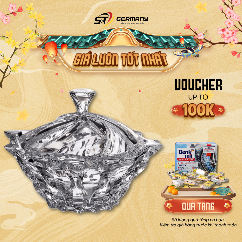 HCM Thố pha lê Bohemia Samba 21cm màu trắng GermanySnT 510045