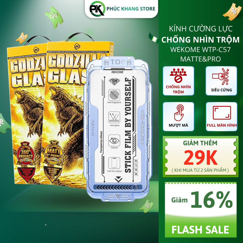 [VOUCHER 29K] Kính Cường Lực Khung Tự Dán Chống Nhìn Trộm 28° & 360° Wekome Godzilla WTP-C57 Matte/ 