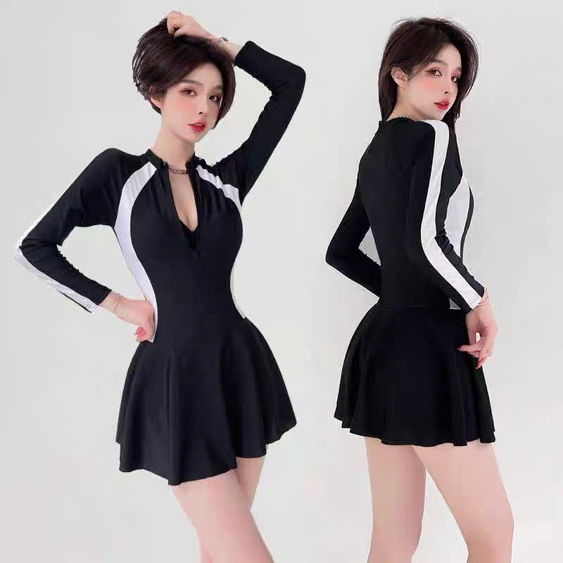 Đồ bơi 1 mảnh bikini đi biển liền thân cho nữ đồ bơi dài tay kín đáo du lịch thời trang dáng váy phong cách thể thao D5 | BigBuy360 - bigbuy360.vn