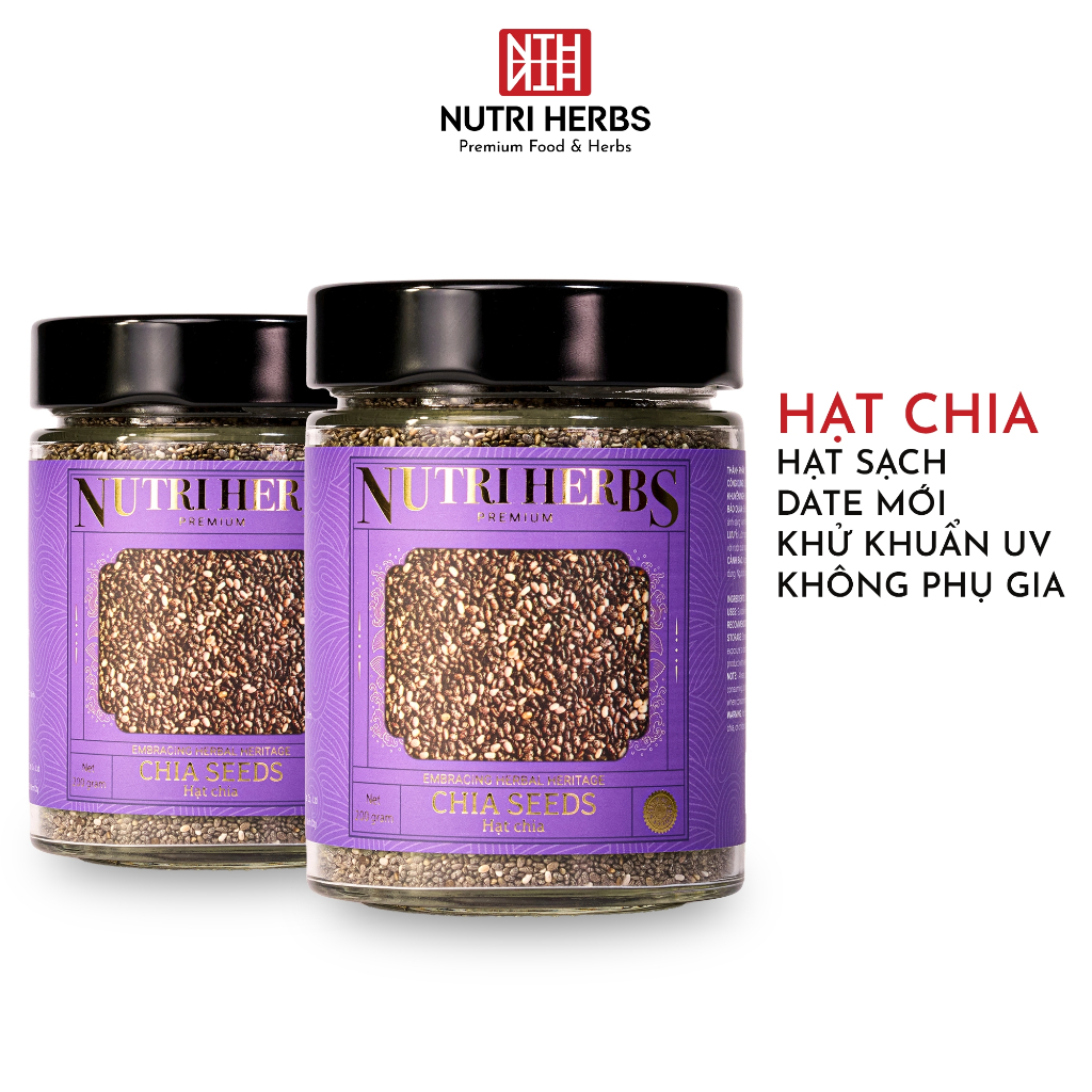 Combo 2 Hạt Chia Đen Nutri Herbs – Loại Thượng Hạng, Không Tạp Chất Sang Trọng Làm Quà Tặng Lọ 200g