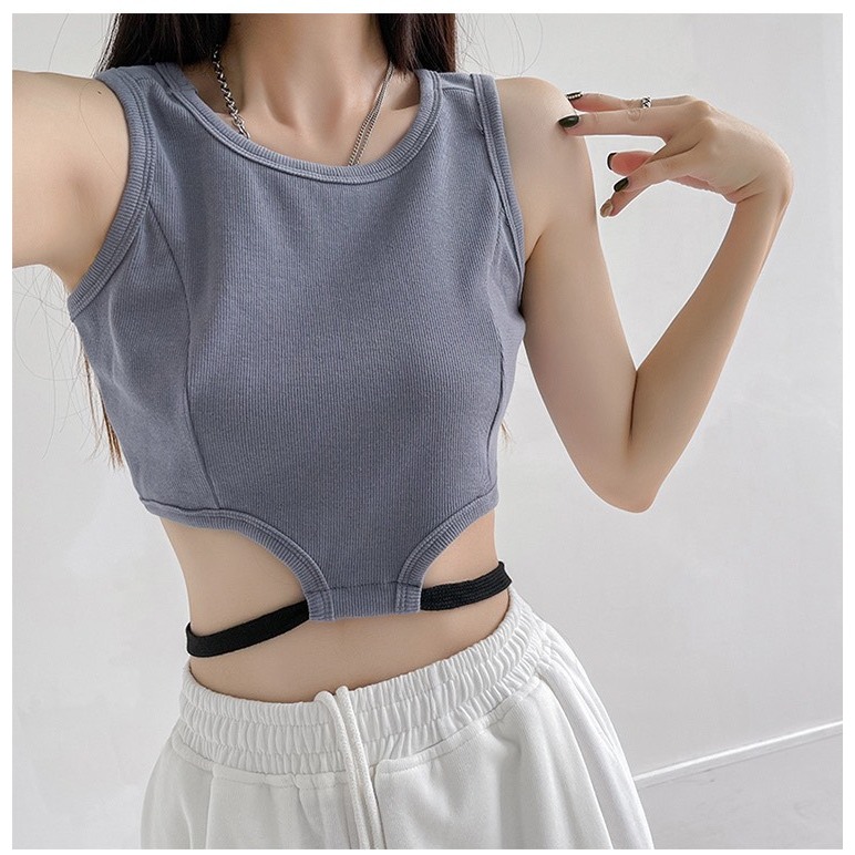 Jewis Áo Ba Lỗ Thắt Dây Eo Cotton Cá Tính - J141