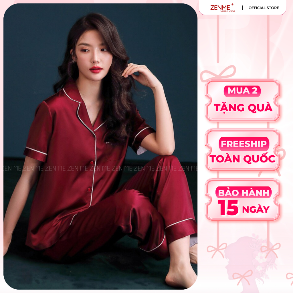 Bộ Đồ Ngủ Pijama Lụa Latin Cao Cấp ZENME Bộ Mặc Nhà Quần Dài Tay Ngắn Mềm Mịn Thoáng Mát PJD0322