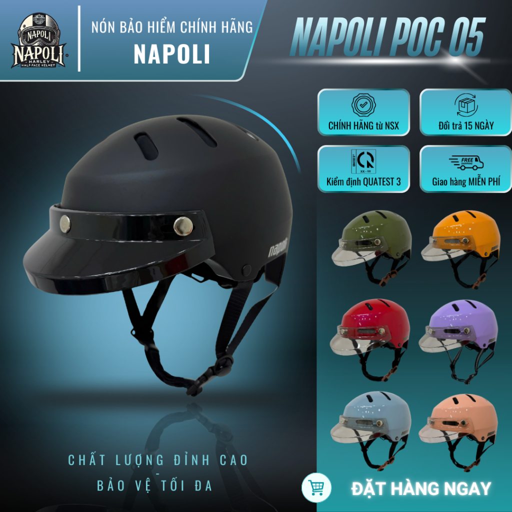 Mũ Bảo Hiểm Napoli Nửa Đầu Có Lưỡi Trai Round [CHÍNH HÃNG][FREESHIP] - Nón Bảo Hiểm Xe Đạp 1/2 POC05