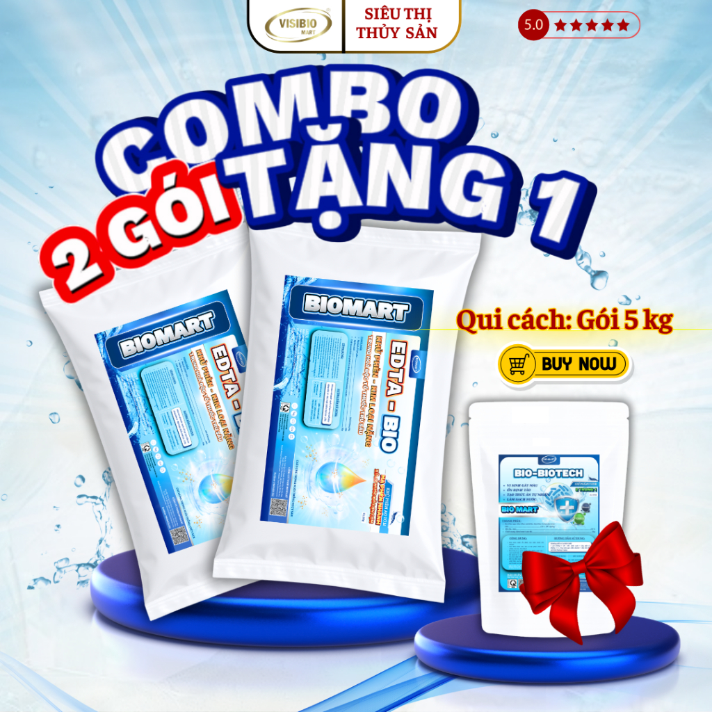EDTA BIO - BIO MART - GÓI 5KG [COMBO 2 GÓI TẶNG 1 BIOTECH] - SẢN PHẨM KHỬ PHÈN, TRUNG HOÀ KIM LOẠI NẶNG - XỬ LÝ NƯỚC ĐỎ