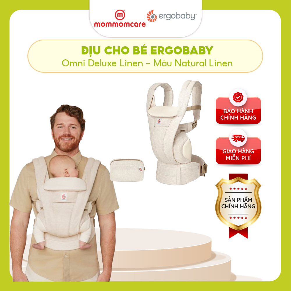 Địu trợ lực cho bé sơ sinh Ergobaby Omni Deluxe Linen Natural, dùng bé từ sơ sinh - 20kg màu Natural