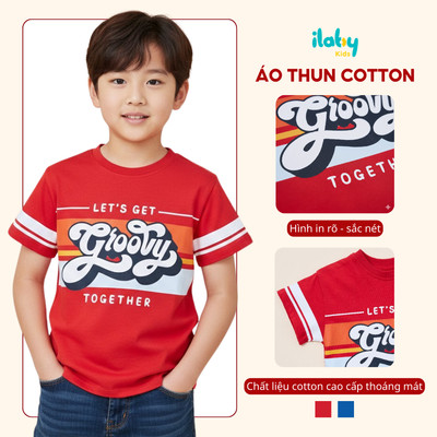 Áo phông bé trai ILABY chất liệu cotton co giãn 4 chiều thấm hút mồ hôi tốt họa tiết Groovy size từ 9-35kg [3389]