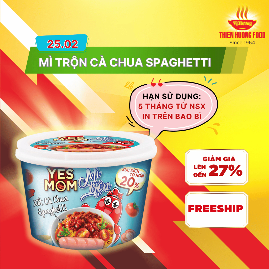 CÓ XÚC XÍCH TRONG TÔ- Thùng 12 tô Mì Trộn Có Xúc Xích Xốt Cà Chua Spaghetti Yes Mom 113.2gram/tô   [TMNBK0030]