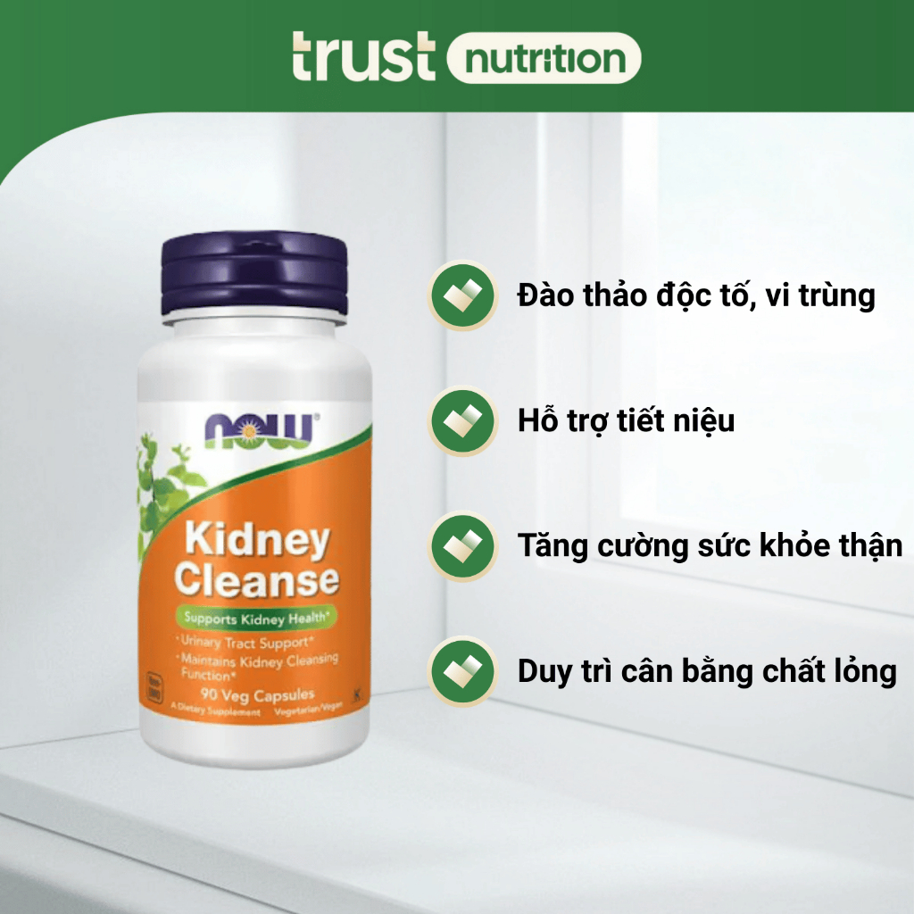 Viên uống bổ thận, hỗ trợ tiết niệu Now Kidney Cleanse (90 viên) giúp thải độc, ngừa sỏi thận