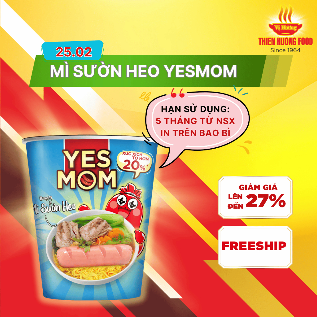 CÓ XÚC XÍCH TRONG LY - Thùng 24 ly Mì Sườn Heo Yes Mom Có Xúc Xích 79.2gram/ly  [TMNLY0019]