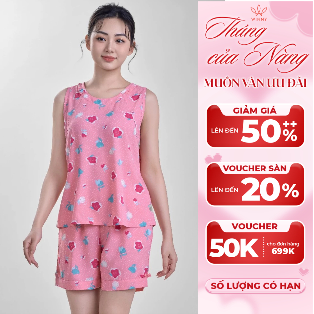 Bộ Đồ Mặc Nhà WINNY Kiểu Sát Nách Quần Đùi Chất Lanh WONNER Mát - 2MNLA24021B