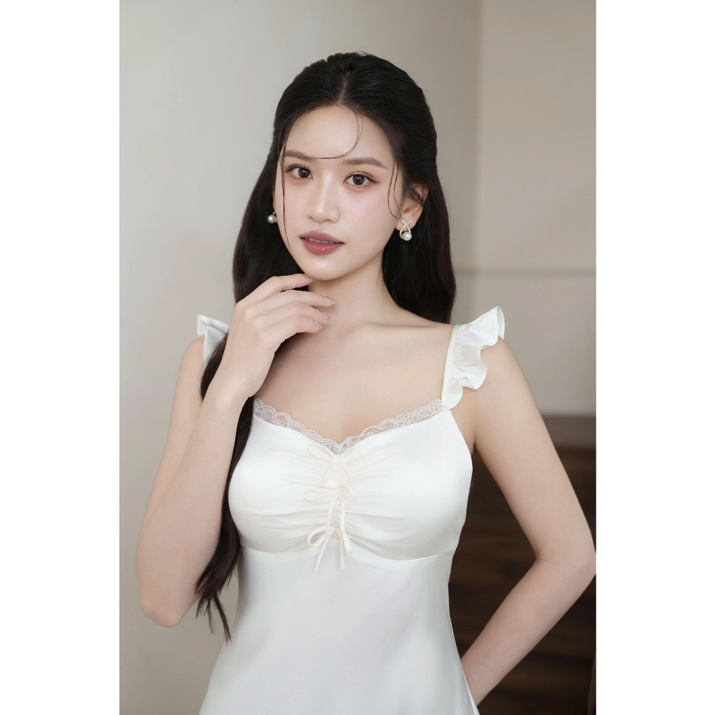 Váy Ngủ Lụa Cao Cấp 2 Dây Cổ Tim Có Đệm Ngực , Đầm Ngủ Lụa Latin Mềm Mại Sang Trọng Quyến Rũ Cho Nàng
