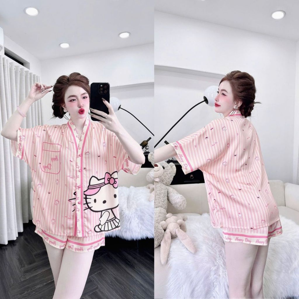 Đồ Ngủ Pijama Bigsize Cổ Y Đùi MIKY, Đồ Ngủ Bigsize lụa Latin In 3D cao cấp mềm mại xinh xắn 1 < 70KG | BigBuy360 - bigbuy360.vn