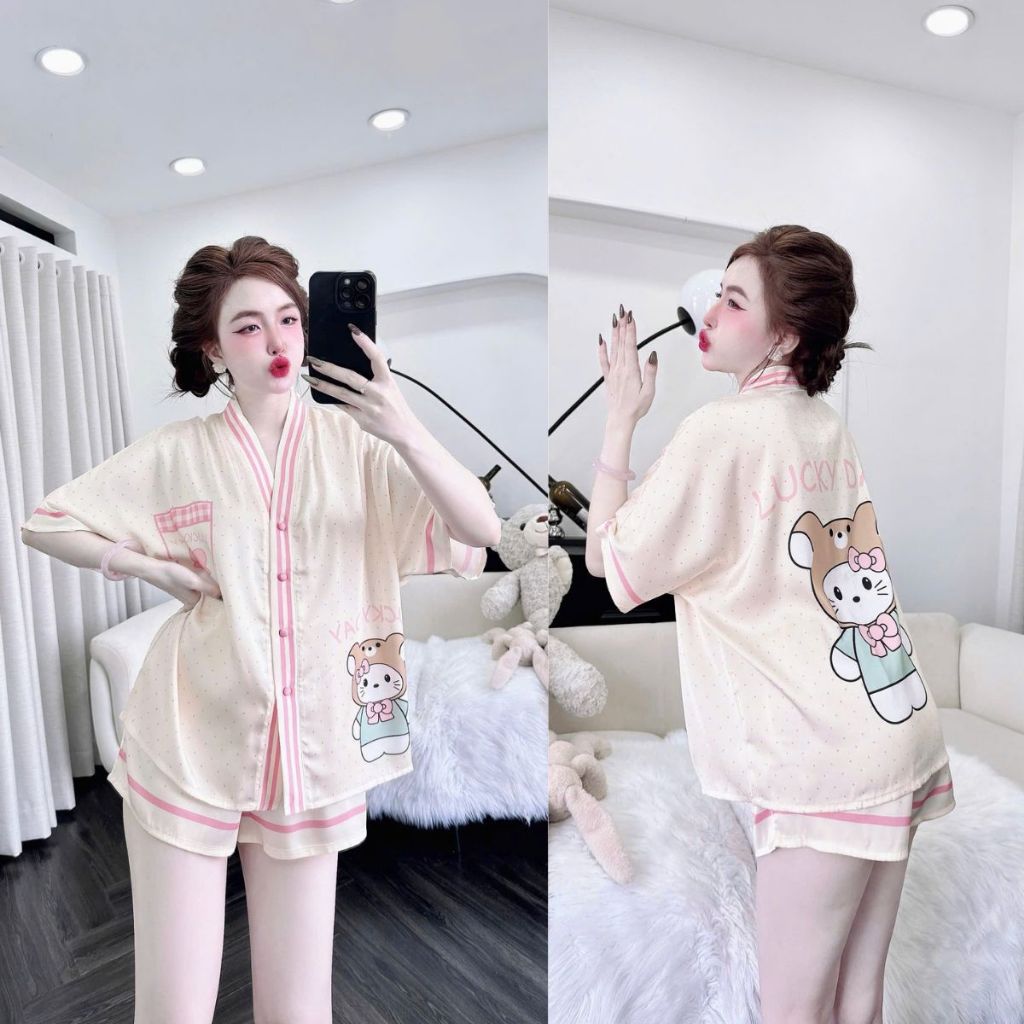 Đồ Ngủ Pijama Bigsize Cổ Y Đùi MIKY, Đồ Ngủ Bigsize lụa Latin In 3D cao cấp mềm mại xinh xắn 1 < 70KG | BigBuy360 - bigbuy360.vn
