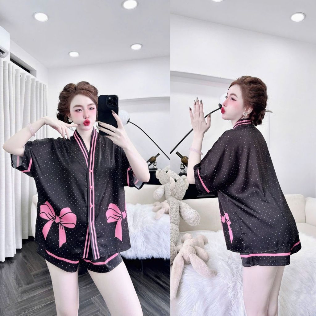Đồ Ngủ Pijama Bigsize Cổ Y Đùi MIKY, Đồ Ngủ Bigsize lụa Latin In 3D cao cấp mềm mại xinh xắn 1 < 70KG | BigBuy360 - bigbuy360.vn