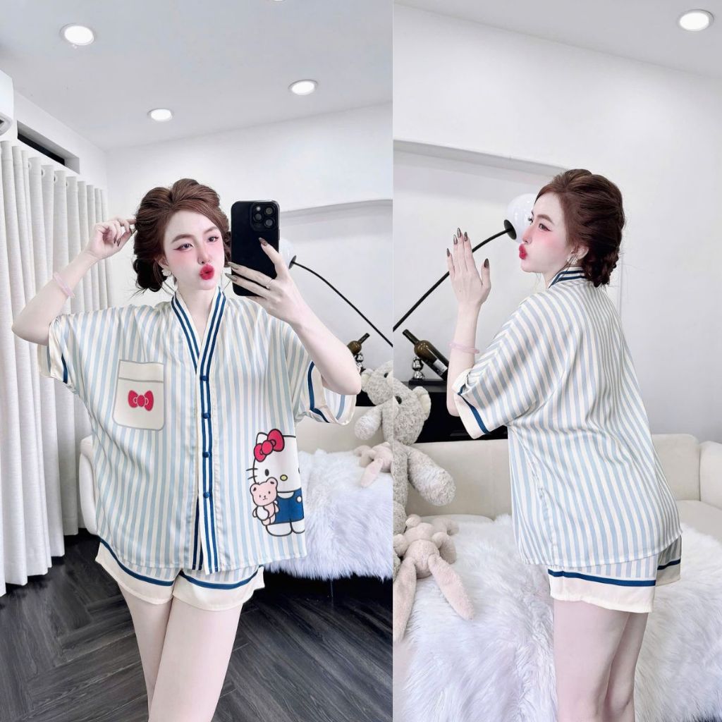 Đồ Ngủ Pijama Bigsize Cổ Y Đùi MIKY, Đồ Ngủ Bigsize lụa Latin In 3D cao cấp mềm mại xinh xắn 1 < 70KG | BigBuy360 - bigbuy360.vn