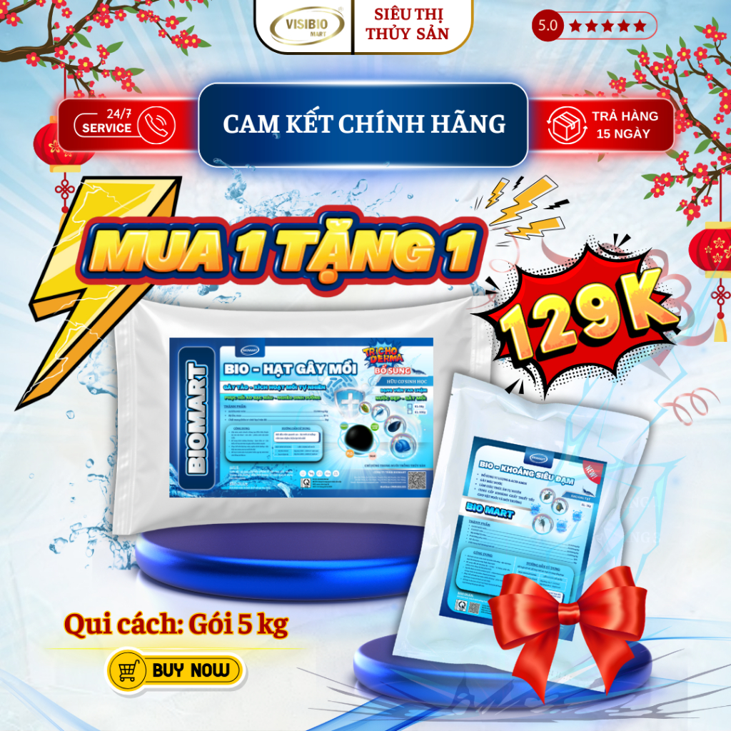 BIO HẠT GÂY MỒI - BIOMART [MUA 1 TẶNG 1] - HỮU CƠ SINH HỌC DẠNG VIÊN GÓI 5KG - GÂY MỒI TRÙN CHỈ, ỐC GẠO & MÀU NƯỚC NHANH